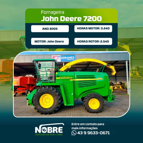Forrageira John Deere 7200-Ano 2005-Plataforma Kemper Champion 4500-cod 1942