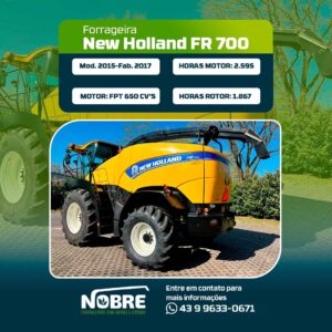 Forrageira New Holland FR 700-Modelo 2015-fabr 2017-Plataforma Kemper 375 plus-cod 1944