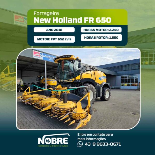 Forrageira New Holland FR 650-Ano 2018-Plataforma kemper 375 plus-cod 1940