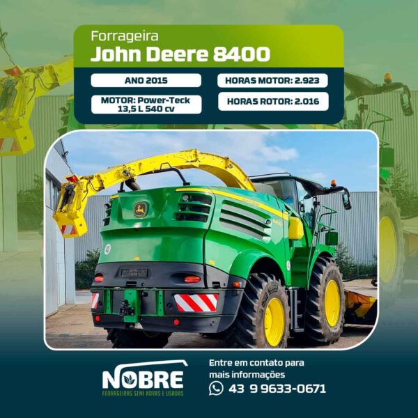 Forrageira John Deere 8400-Ano 2015-Plataforma Kemper 460 plus-cod 1988